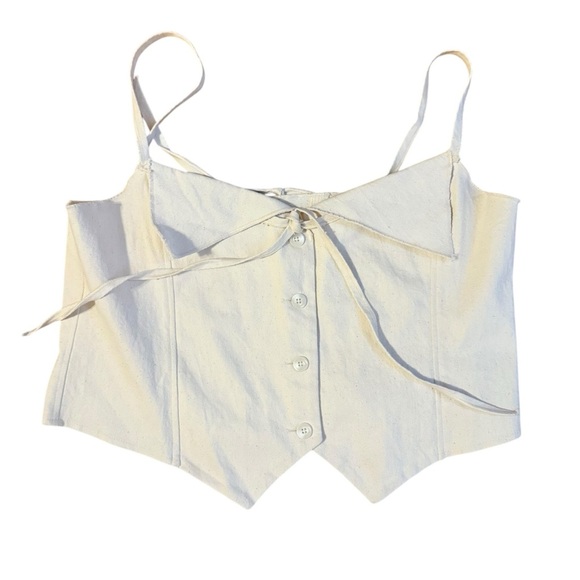 Djerf Avenue Remake Denim Top Cream Size XL - Picture 2 of 5